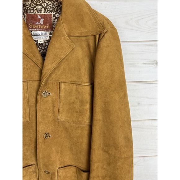 Vintage Startown Jacket Mens 40 Tan Suede Leather Yukon Lined Button Pockets 70s - Picture 5 of 16